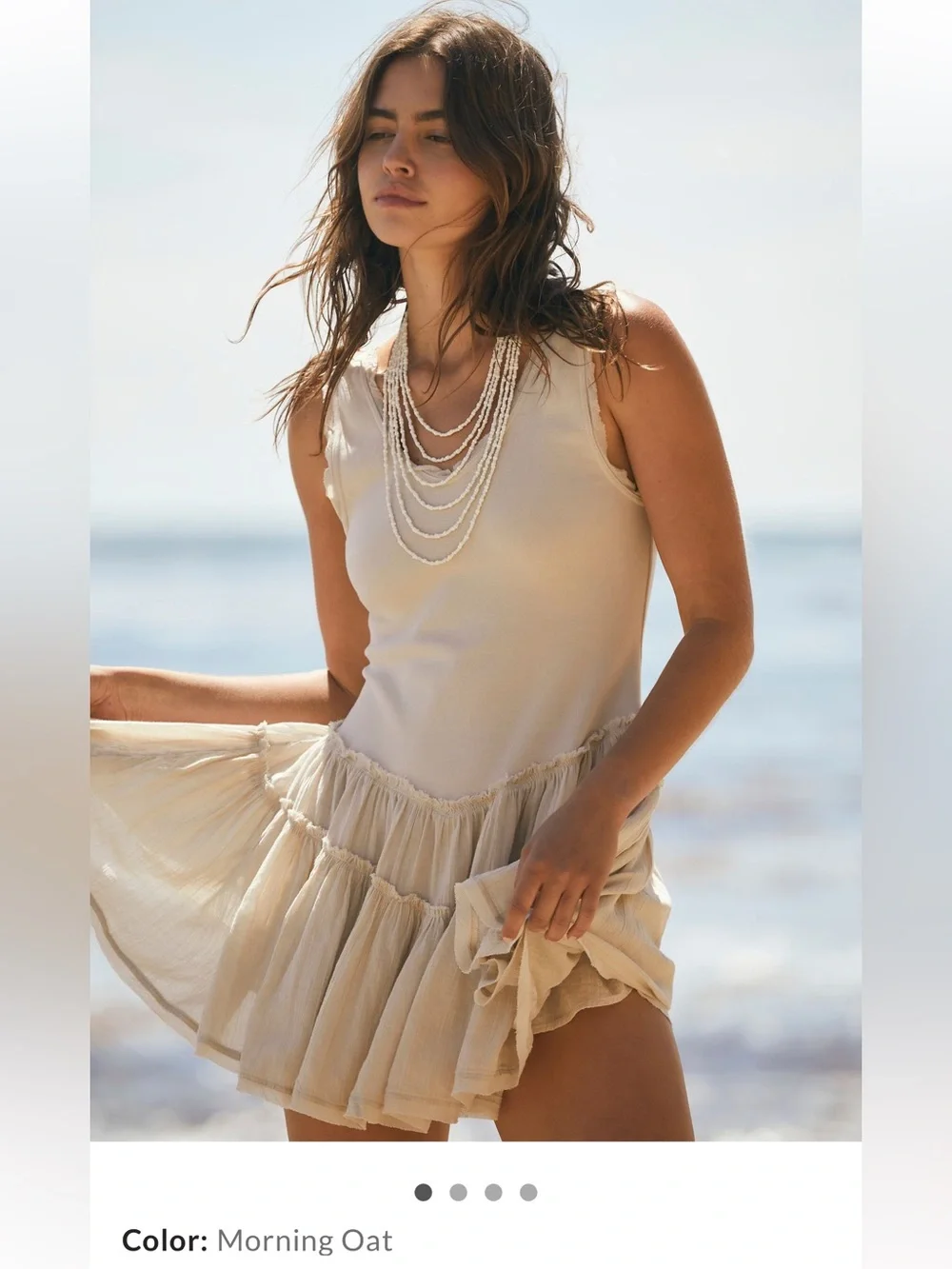 Free People Izi Drop-Waist Mini Dress in Morning Oat